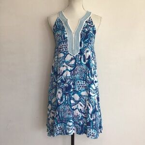 Lilly Pulitzer Women Get Trunky Blue Floral Sleeveless, Swing Summer Dress SZ S